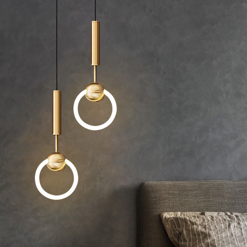 LED Halo Pendant Lamp Simplicity Metal Bedside LED Ceiling Suspension Light in Gold