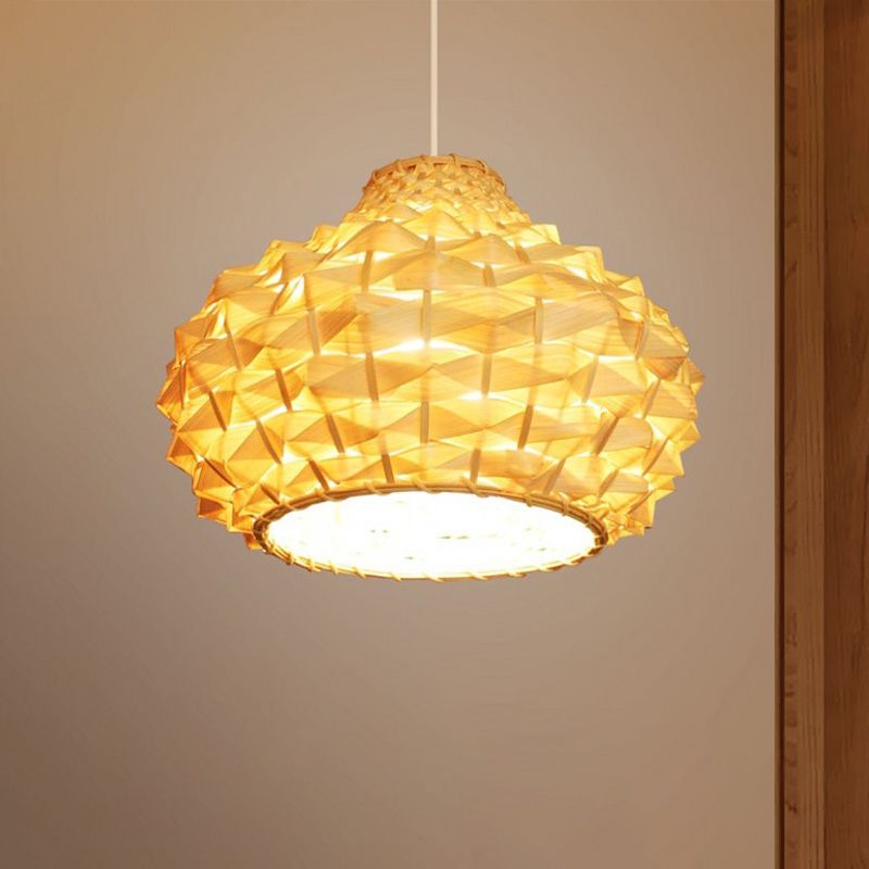 Gourd Ceiling Light Asia Bamboo 1 Bulb Beige Suspended Lighting Fixture for Teahouse