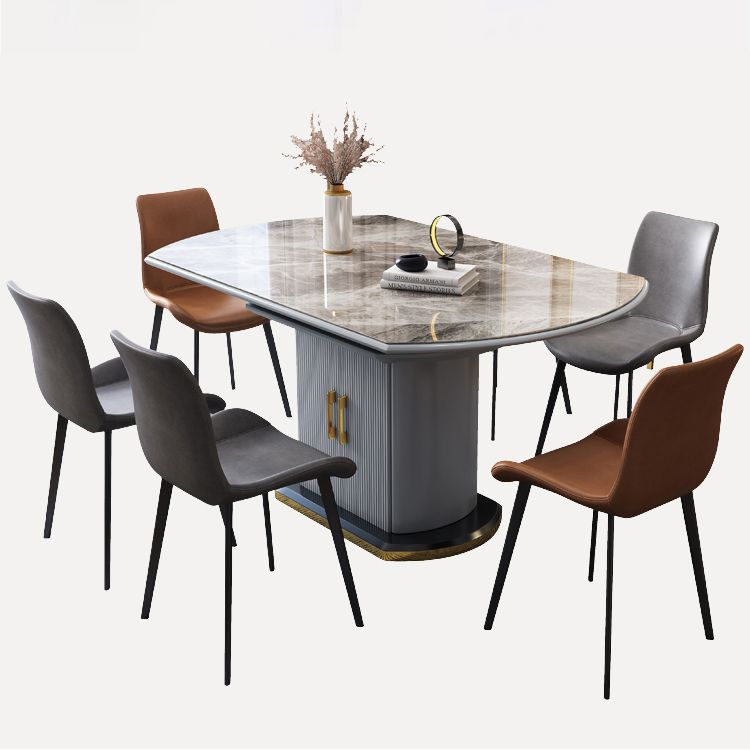 Mesa de comedor de piedra sinterizada de estilo moderno, mesa redonda abatible con base de metal