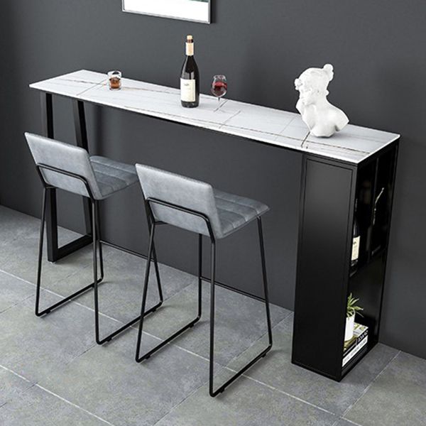 Matte Finish Stone Top Bar Table Industrial Pub Table with Metal Storage