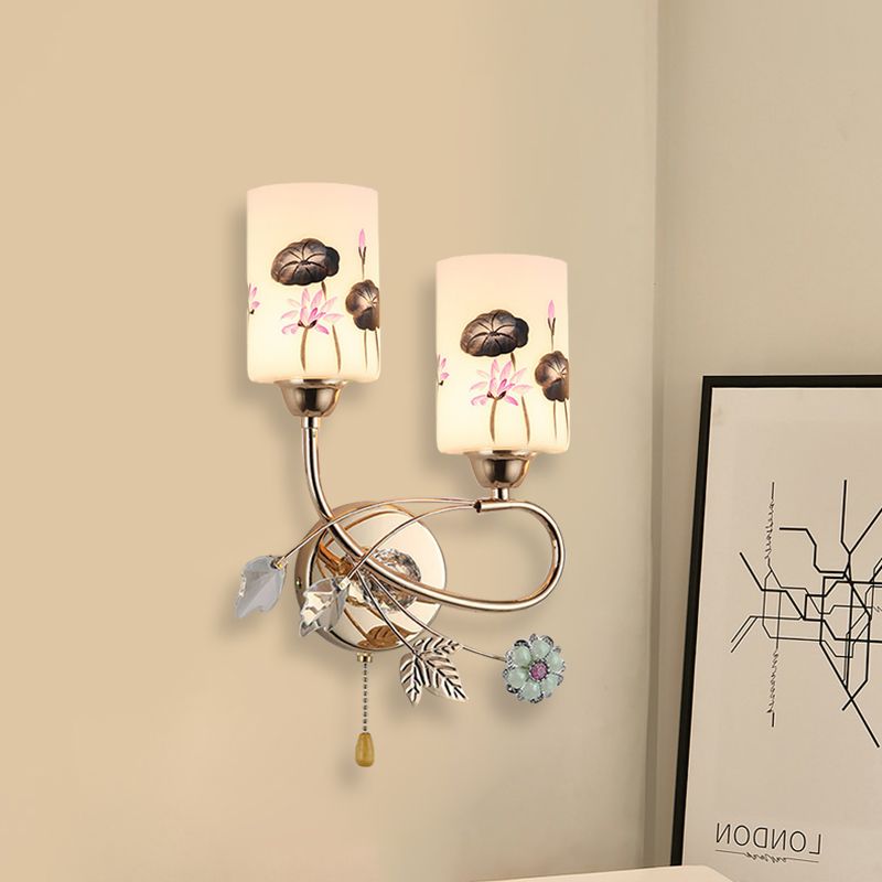 Cylindre lampe murale modernisme Lotus Verre peinte en verre Gol Finishin Murale Murce avec chaîne de traction