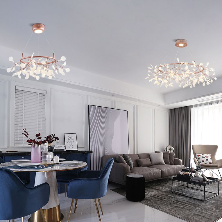 Rose Gold Sputnik Pendant Light in Modern Creative Style Stainless-Steel Firefly Ceiling Light with Acrylic Shade