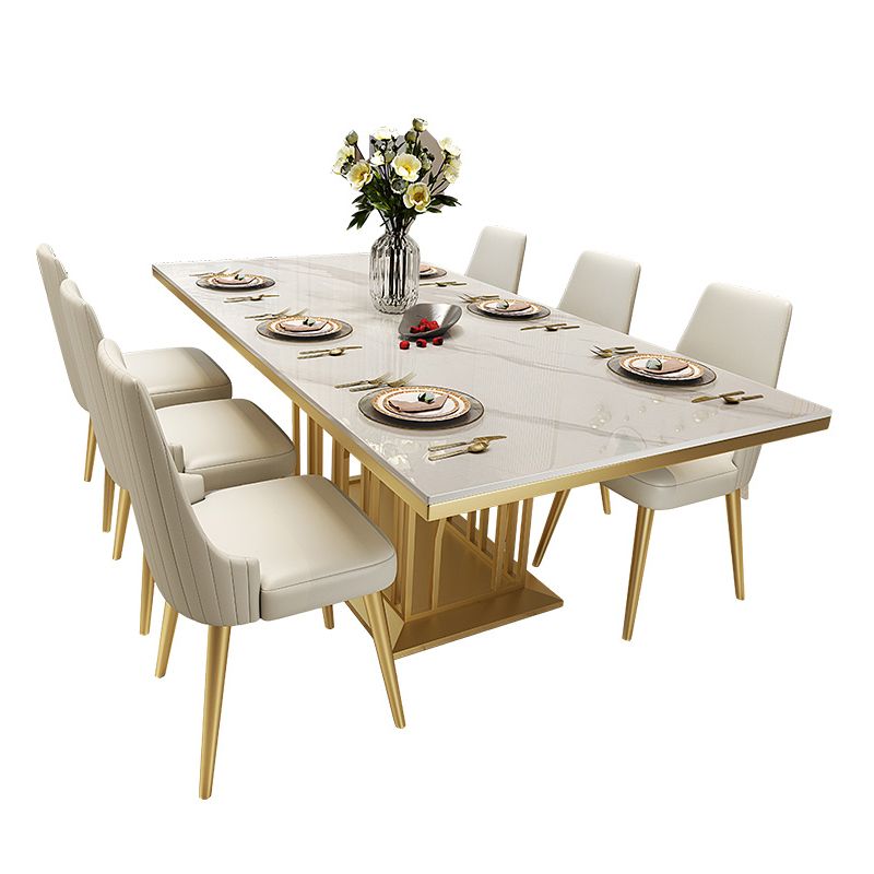 Glam Gesinterde stenen witte eettafel Rechthoekige standaard eettafel met voetstuk