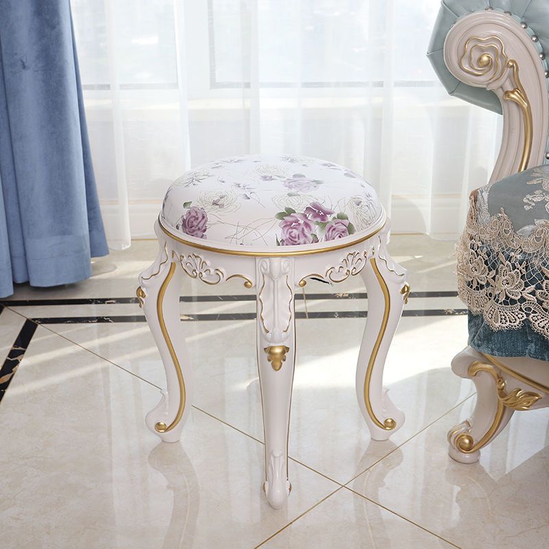 Mid-Century Modern Ottoman Faux Leather Upholstered Solid Color Round Ottoman