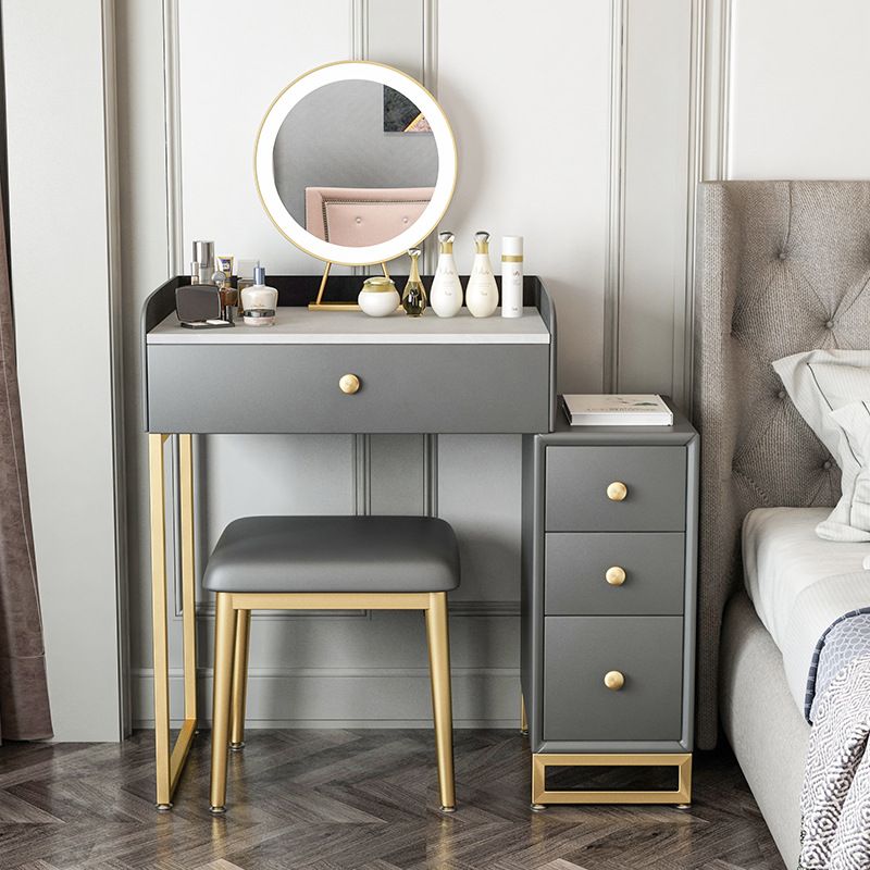 Glam Slate Top Vanity Table with 4 Drawer Dressing Table in Grey