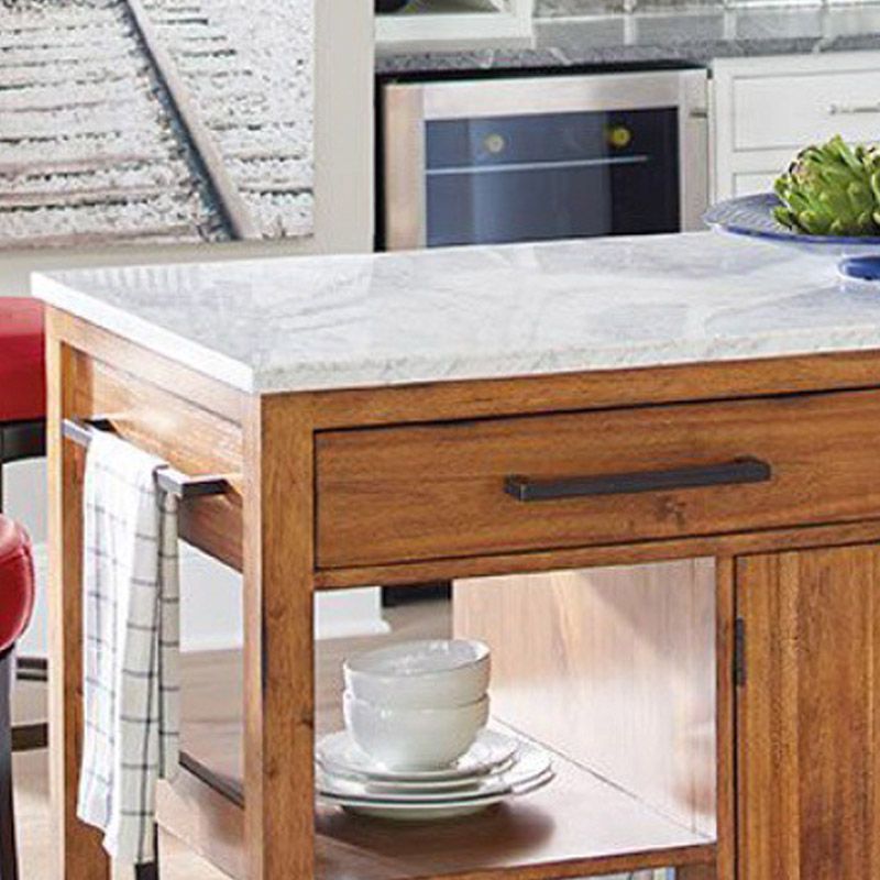 Modern Kitchen Island Table with Towel Rack Pine Wood Prep Table