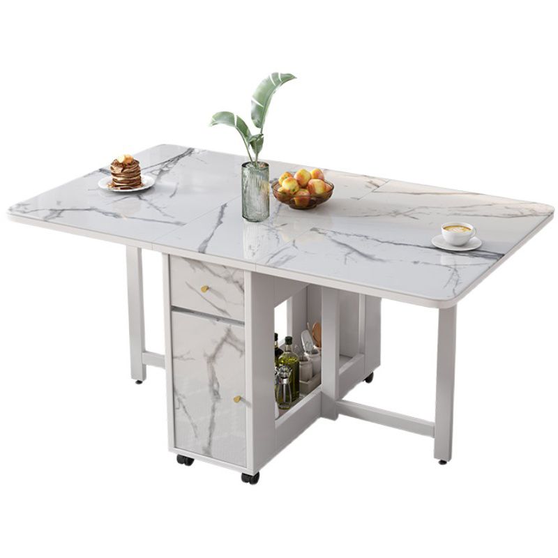 Modern White Dining Table Sintered Stone Drop-Leaf Dining Table for Home Use