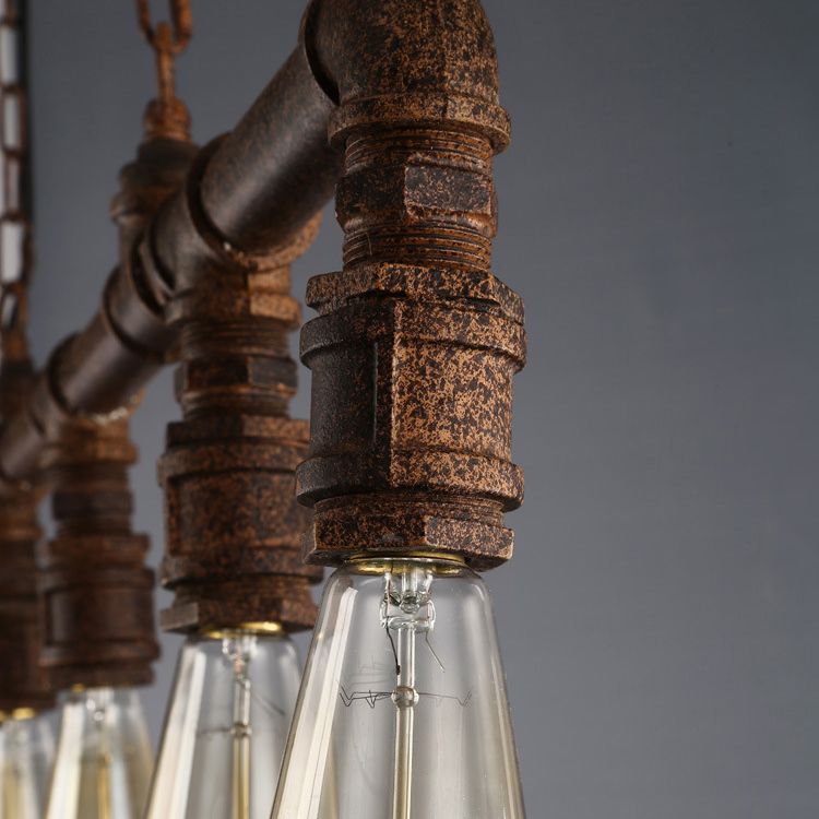 Elongated Pipe Hanging Island Lights Retro Industrial Style Metal Chandelier Lighting Fixtures for Coffee Shop