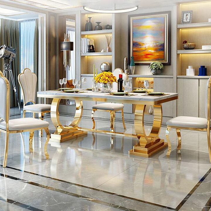 Modern Style Marble Dining Table Set White 1/4/5/6/7 Pieces Dining Set for Home Use