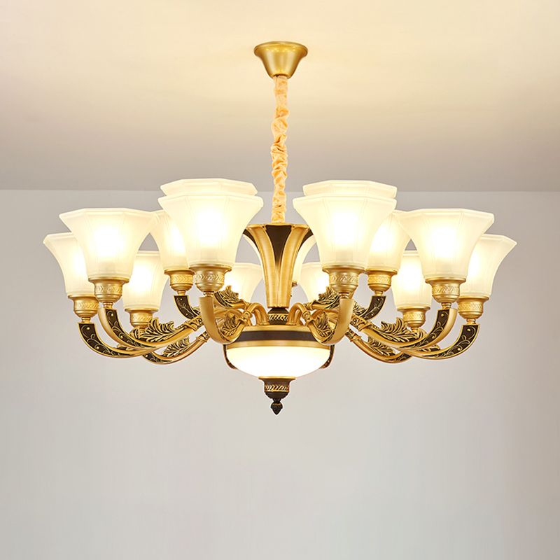 Retro -stijl wijd uitlopende ophanging lichte crème matglas kroonluchter licht voor woonkamer