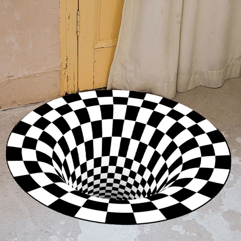 Black Geometric Rug Modern Polyester Rug Washable Rug for Living Room