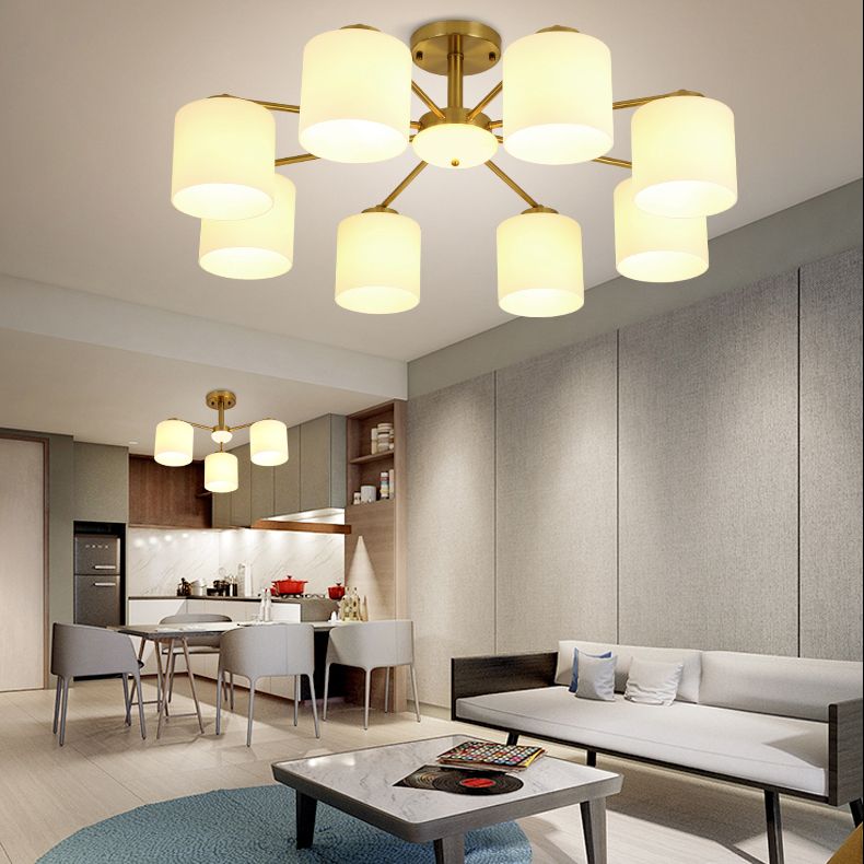 Luces de montaje de semi rascijada de estilo modernista Cilíndrico Cilindro de lámpara de techo de vidrio en oro