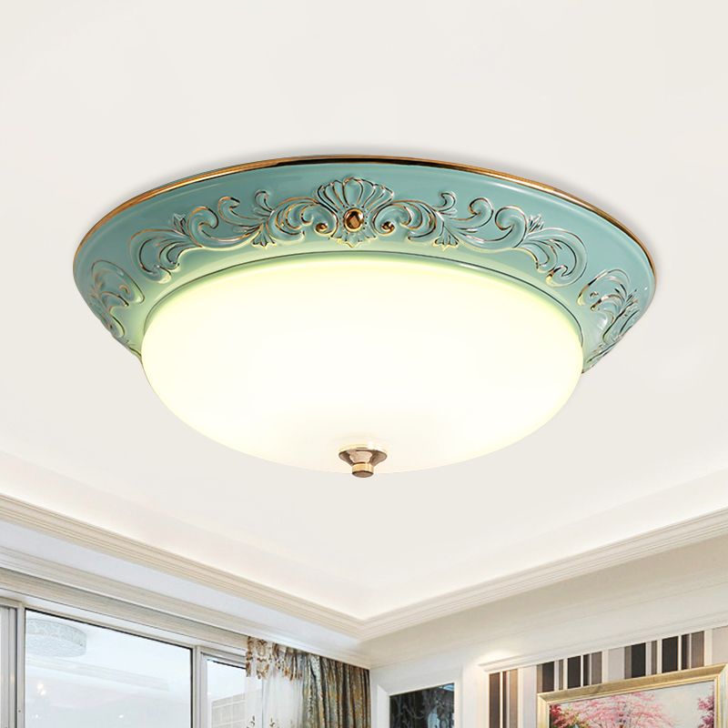 Oblong Bedroom Flush Mount Light Antiqued White Glass Yellow/Blue/Light Blue LED Flush Lamp, 12"/14.5"/17" Wide