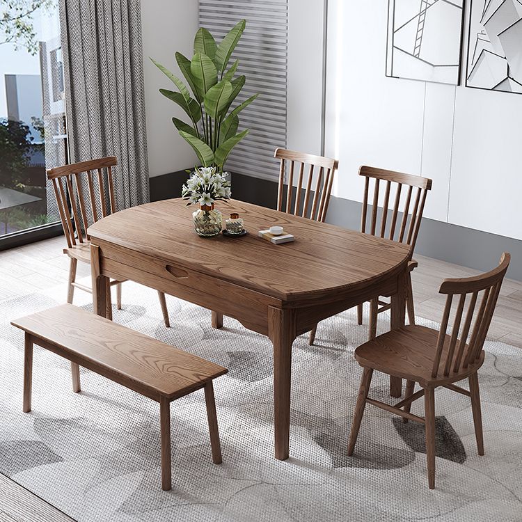 Moderner Stil Brauner Esstisch runden massiv Holz Esstisch mit 4 Beinen für Zuhause