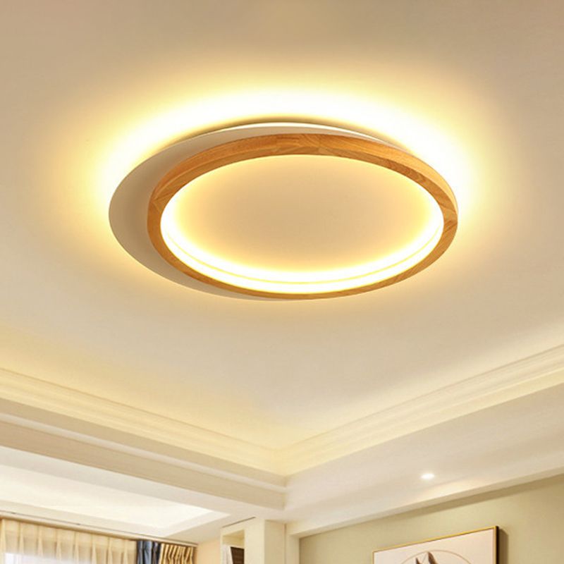 Wooden Loop Flush Mount Spotlight Modern 16"/23.5" W LED Flushmount Ceiling Light for Living Room
