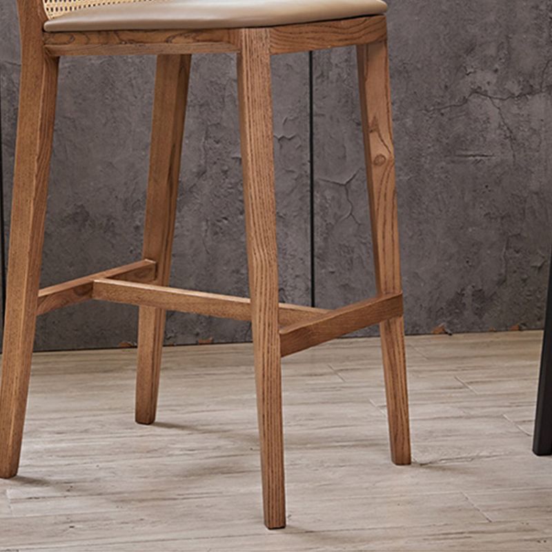 Solid Wood Dining Stools Faux Leather Bar Stools with Footrest