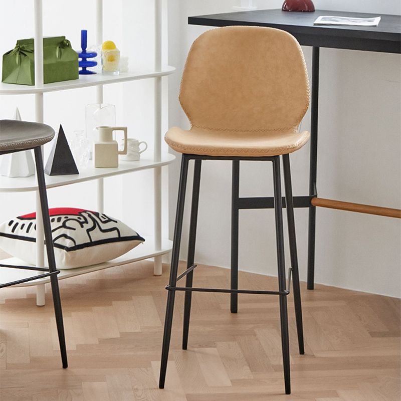 Contemporary Milk Tea Shop Low Back Stool Matte Finish Leather Barstool