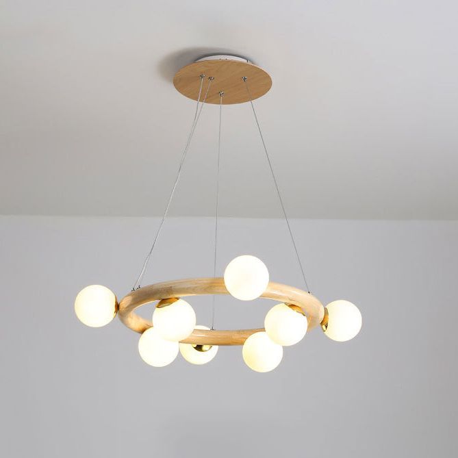 Zeitgenössische Bauernhaus Holzlampe Decke hängende Licht mit Glasschatten