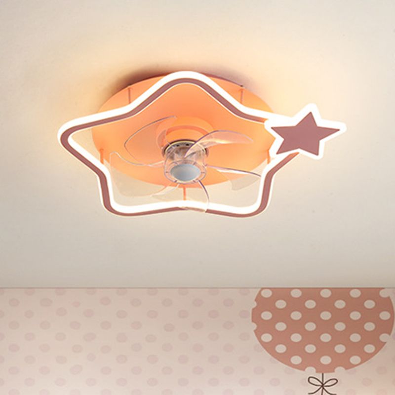 Loop Shaped Aluminum Fan Lighting Cartoon Pink Semi Flush Mounted Ceiling LED Light with Remote Control