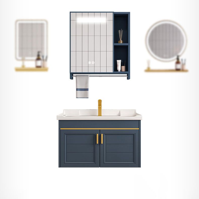 Modern Single Wall Mount Vanity Blue Ceramic Top Sink Vanity