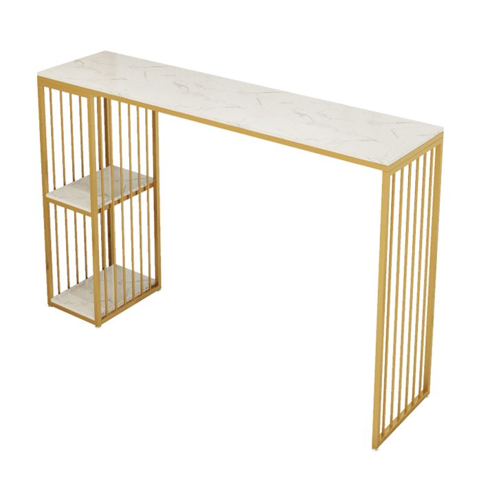1/3 Pieces Glam Iron Bistro Set Rectangle White Faux Marble Top Bar Table Set with Shelf