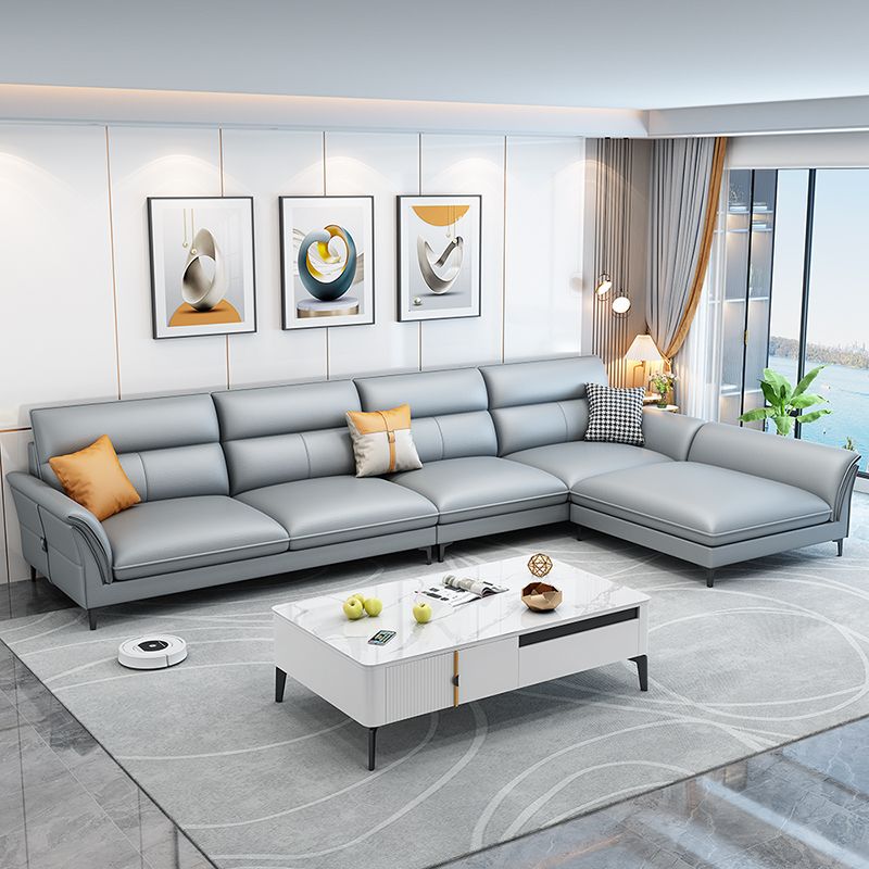 Contemporary Sectional Faux Leather Sofa Sectional with Flared Arm