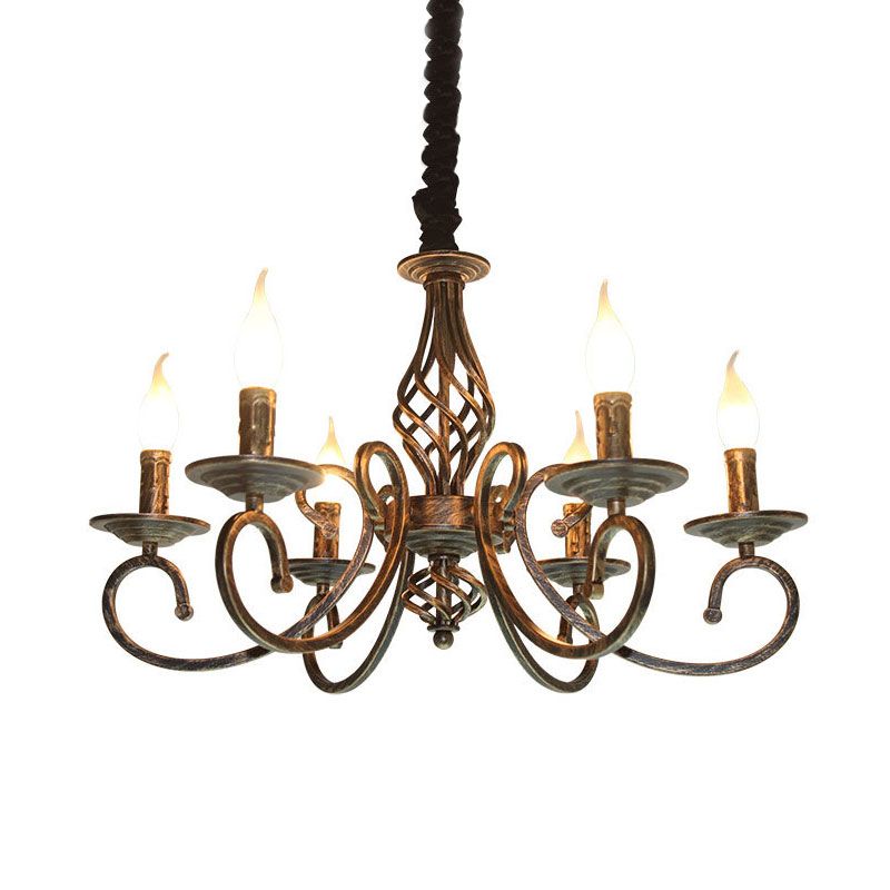 Bronze 6 lumières suspendues candélabre métal classique Chandelier suspendu pour salle à manger