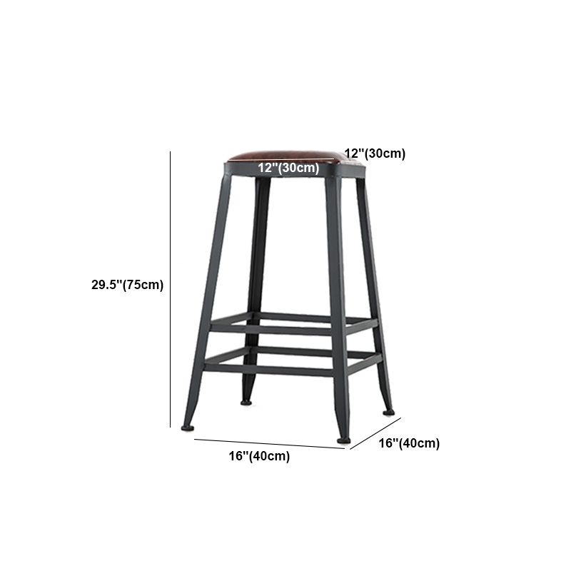 Industrial Metal Stool Faux Leather Cushion Footrest Stool for Bar