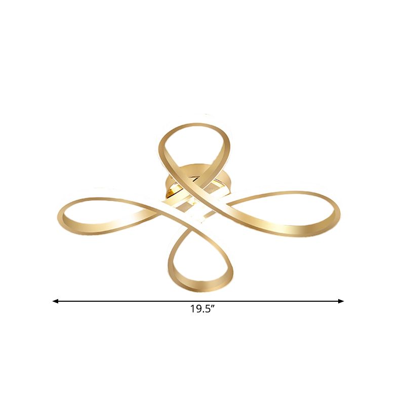 Modernist LED Ceiling Fixture Gold Chinese Knot Flush Mount Lamp with Metallic Shade in Warm/White Light