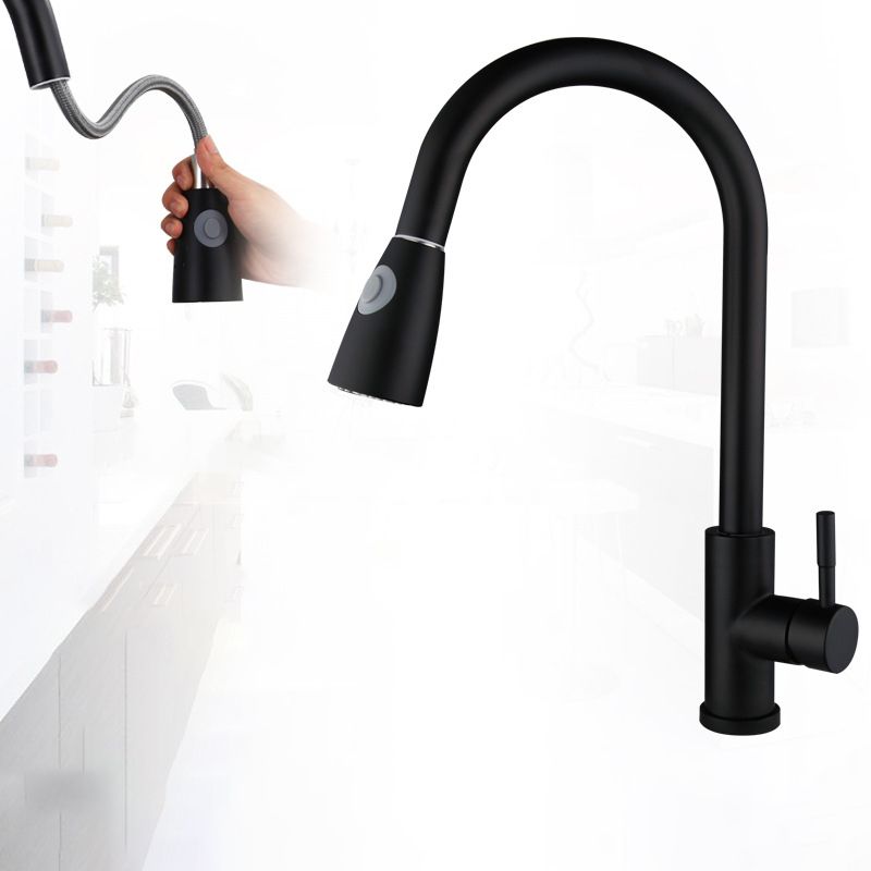 Kitchen Faucet Cold and Hot Controlled Rod Handle Stainless Black Kitchen Faucet