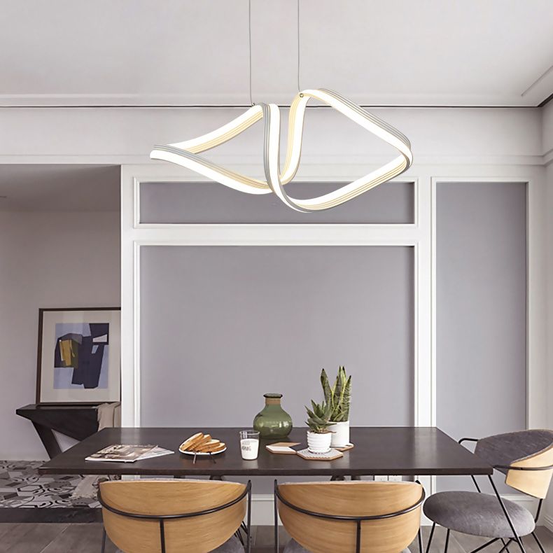 Fish-Shape Dinning Room Pendant Light Fixture Metal LED Minimalist Hanging Lamp Kit in White
