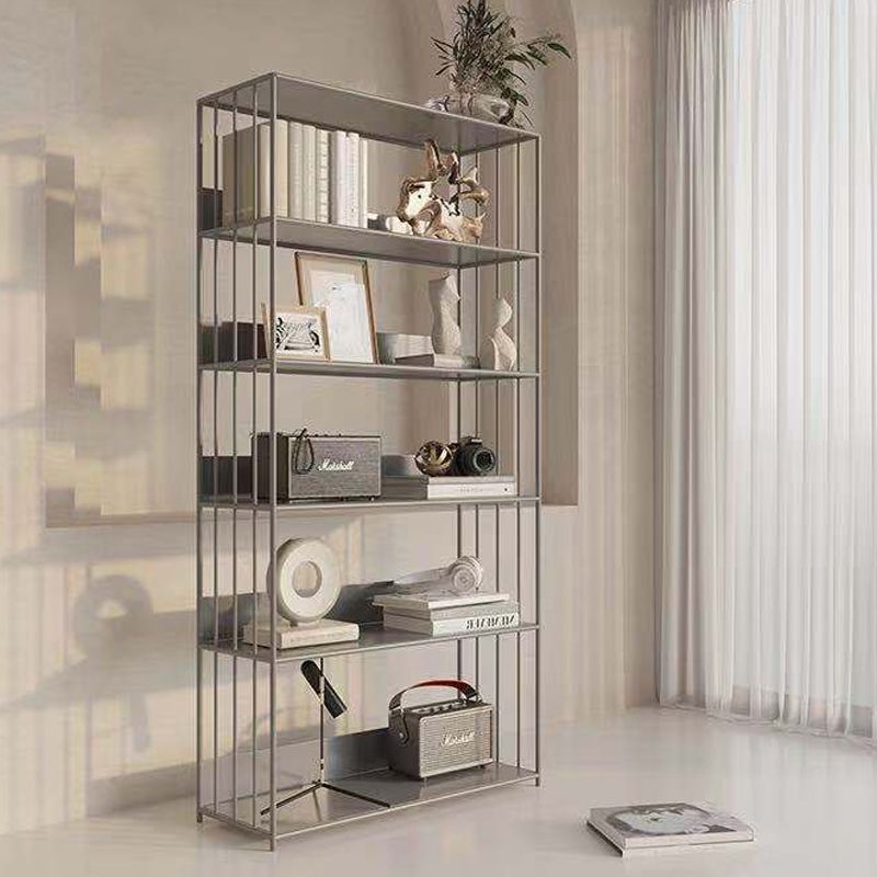 Open Metal Bookcase Modern Style Rectangular Shelve for Study Room