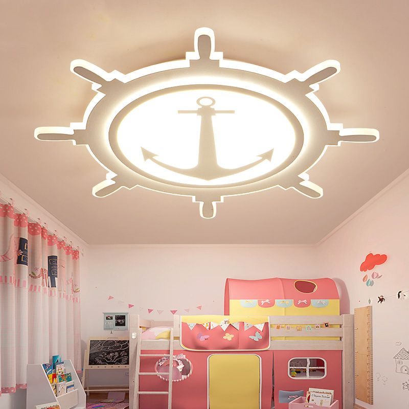 Simplicity Rudder Shaped Flush Ceiling Light Acrylic Kindergarten LED Flush Mount Lighting Fixture in White