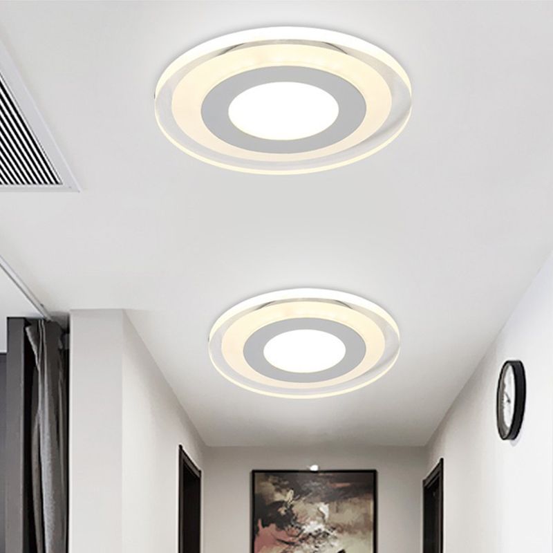 Ultrathin Hallway LED Ceiling Lamp Simplicity White Small Flush Mount Light with Floral/Square/Triangle Acrylic Shade