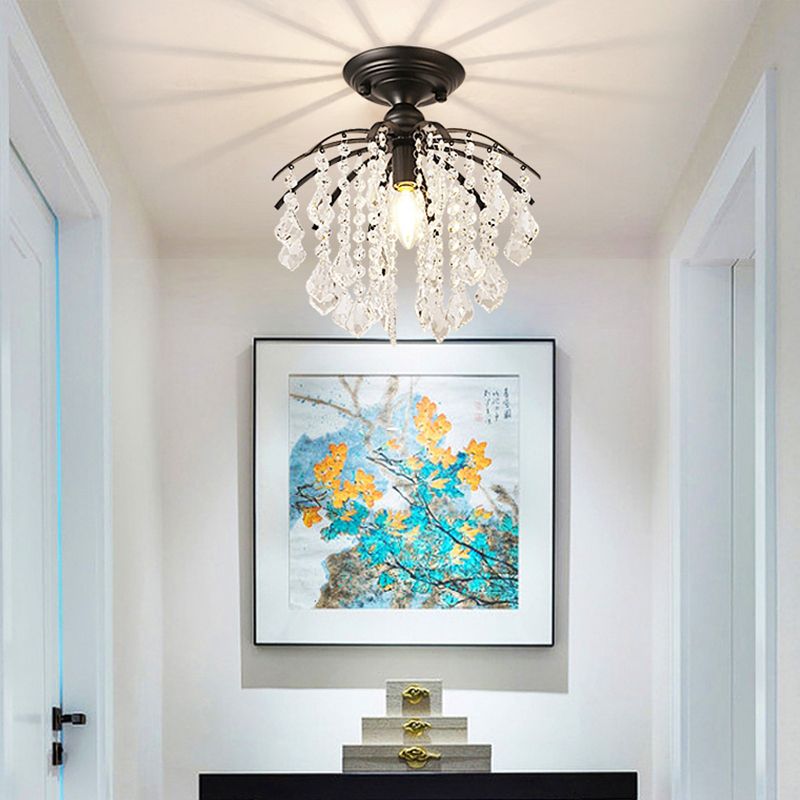 Crystal Tassel Semi Flush Mount Light Country Single Aisle Semi Flush Mount Ceiling Light