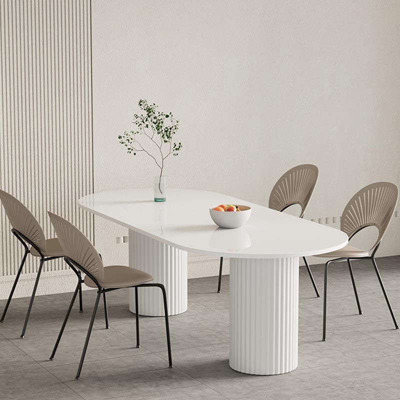 Oval Sintered Stone Dining Table Modern White Furniture with Double Pedestal for Home
