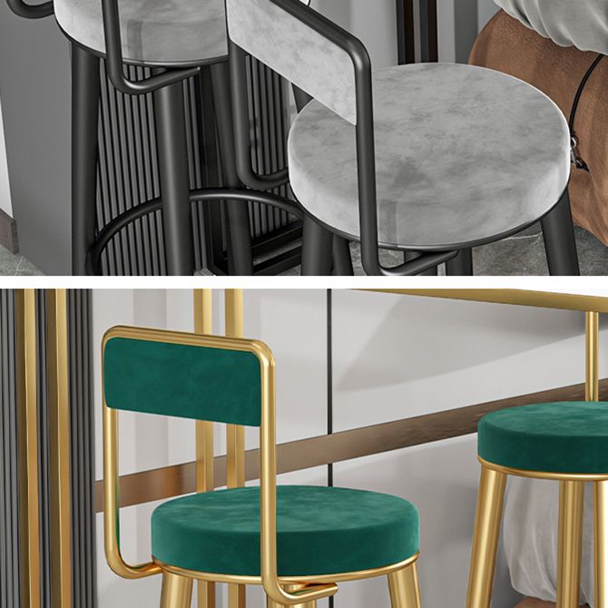 Glam Upholstered Dining Stools Round Armless Bar Stools with Footrest