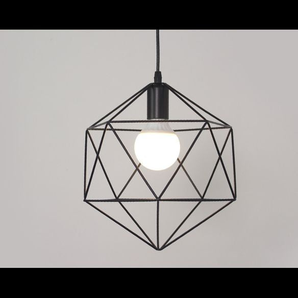 Black Metal 1 Light Pendant Light Nordic Retro Geometric Wire Cage Hanging Lamp for Restaurant