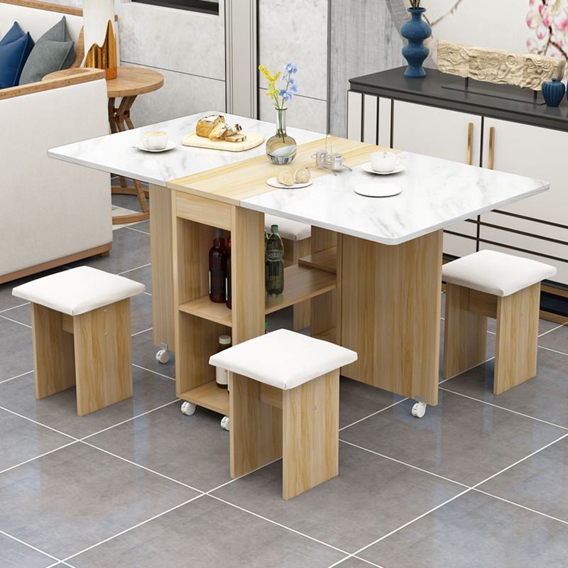 Mesa de rectángulo de madera artificial plegable con base de caballete de almacenamiento