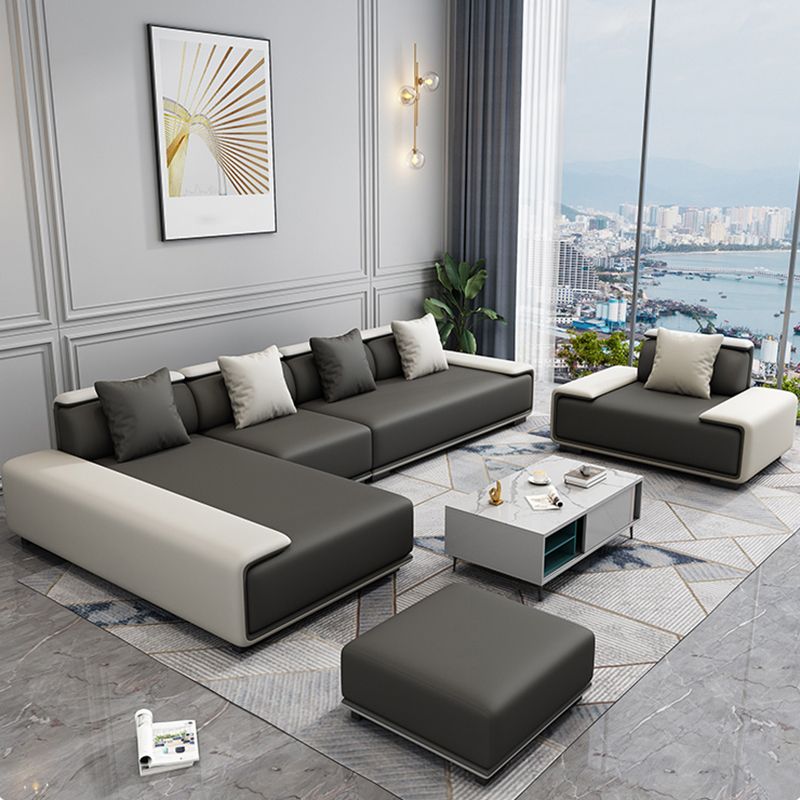 Contemporary Modular L-Shape Sectional with Pillowed Back Cushions