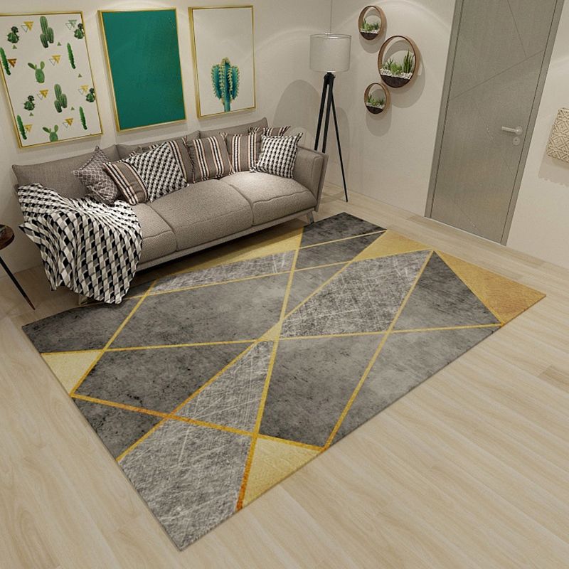 Simplicity Living Room Rug Multi-Color Geometrical Area Carpet Polyester Pet Friendly Anti-Slip Machine Washable Rug