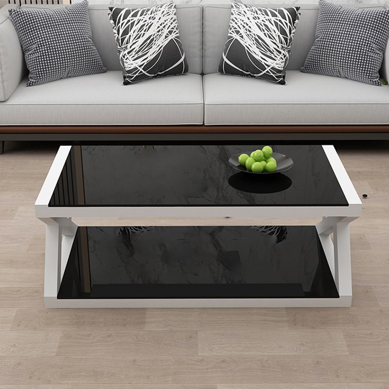 Trestle 1 Single Coffee Table with Storage Metal and Glass Cocktail Table