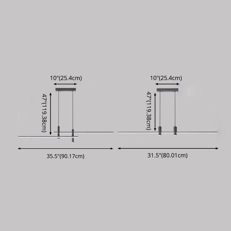 Minimalista lámpara lineal de la isla lámpara de comedor de metal ligero led colgante en negro