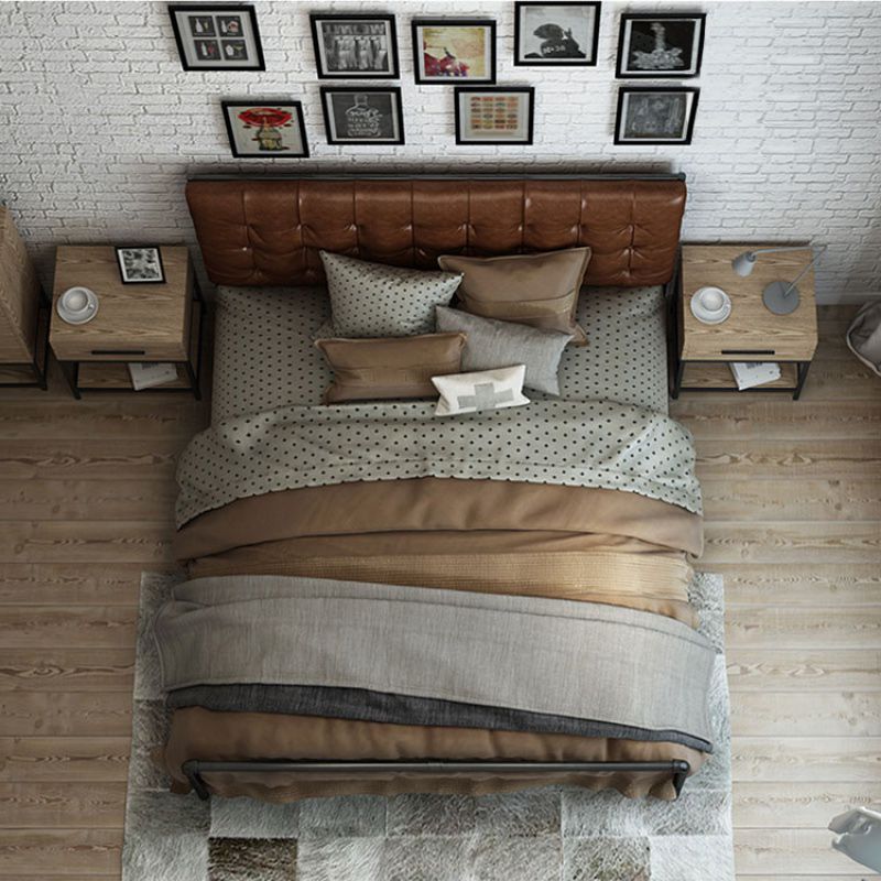 Contemporary Metal Platform Bed Standard Bed with Upholstered Headboard