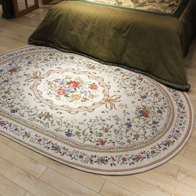 Pastoral Toile Rug Multi Color Vintage Carpet Cotton Easy Care Non-Slip Rug for Bedroom