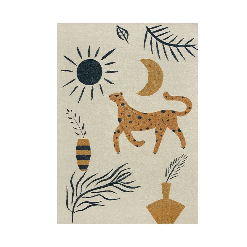 Beige Animal Carpet Polyester Modern Carpet Washable Carpet for Living Room