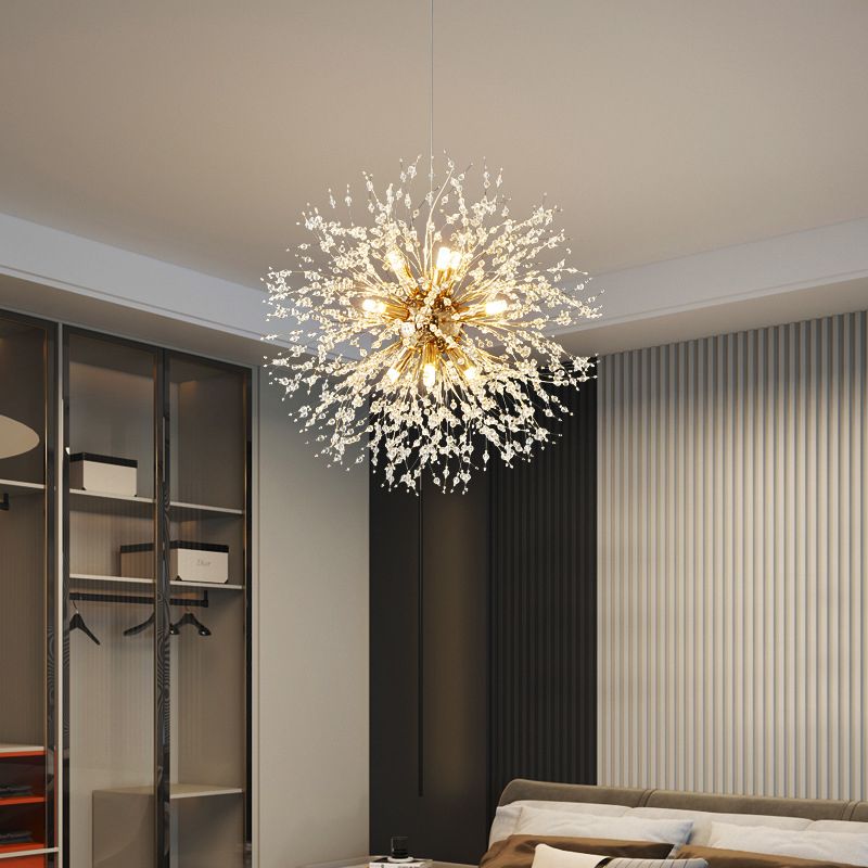Sputnik Island Lamp Modern Hanging Light with Crystal for Dining Room