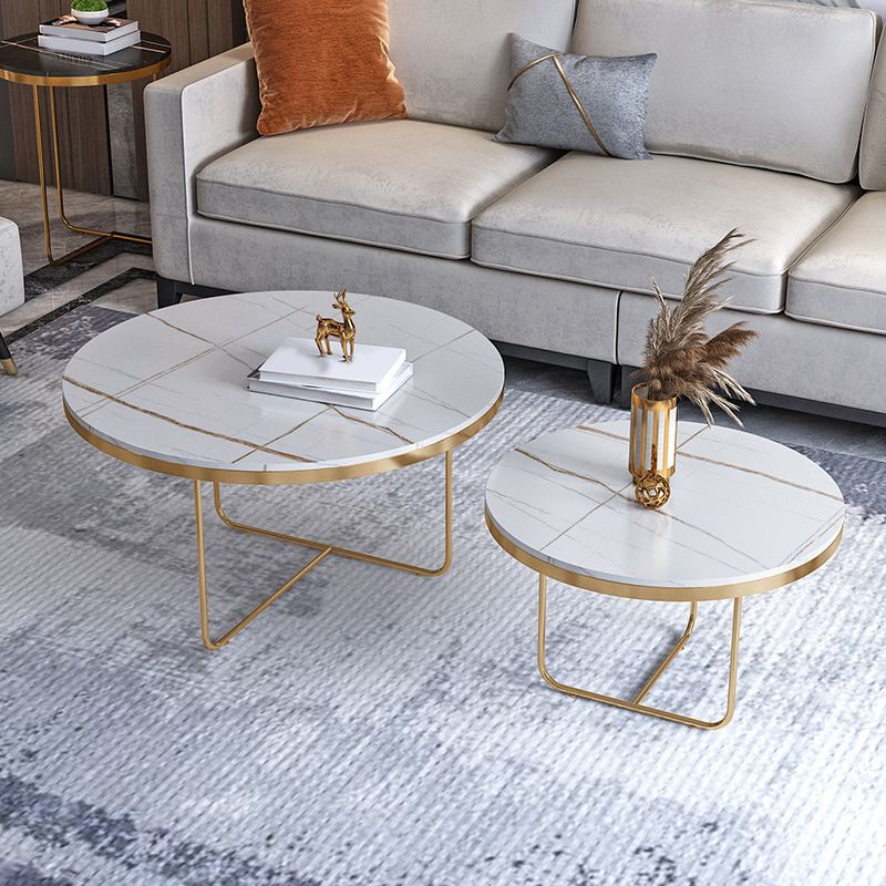 Luxurious Round Slate Top Coffee Cocktail Table in Black and White