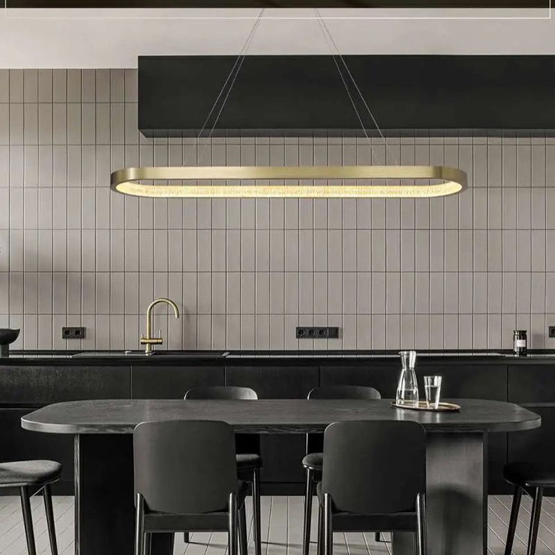 Modern Style Island Pendant Oval Shaped Metal 1 Light Island Light in Gold