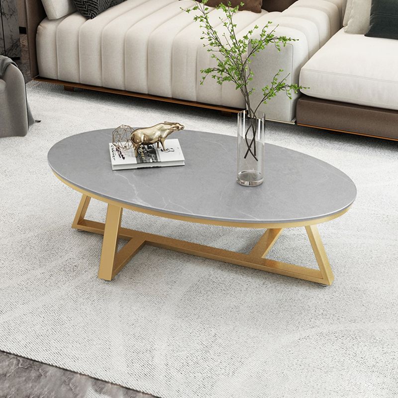 Glam Elliptical Slate Coffee Table 26.2" H Cross Legs Cocktail Table